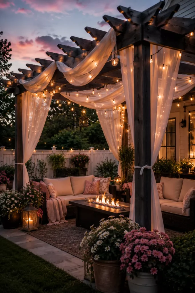 A Pergola With Draping Fabric for Shade and Romance