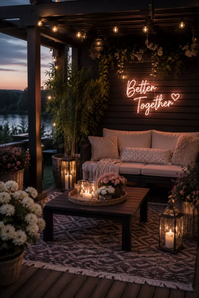 A Personalized Porch Sign or Neon Light for a Modern Romantic Touch