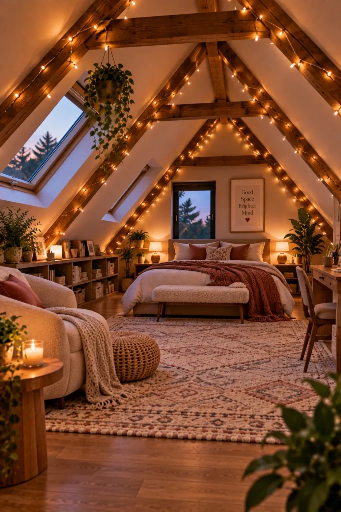 Add Warm String Lighting Along the Beams