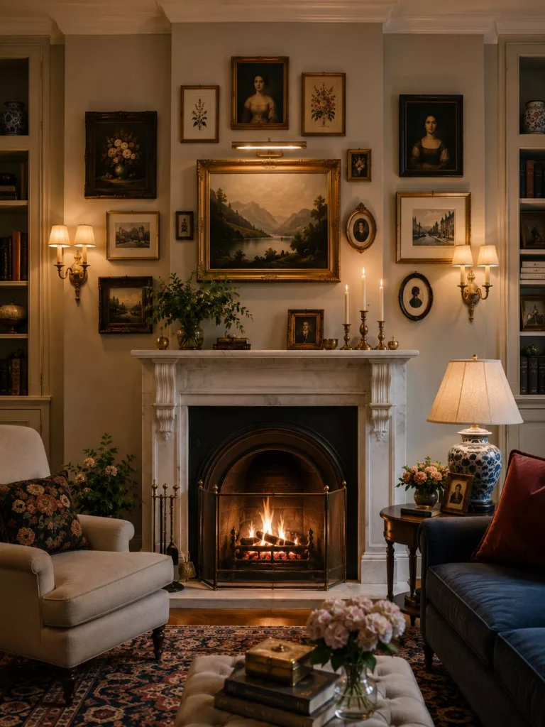 Build Your Gallery Wall Around a Fireplace
