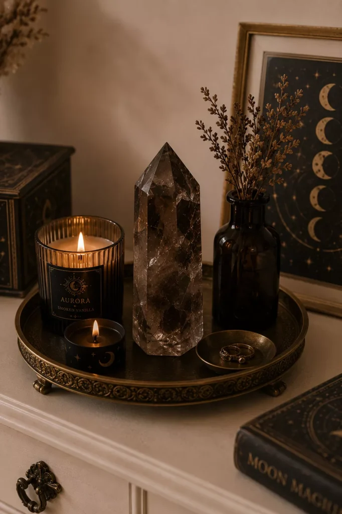 Display a Smoky Quartz Crystal on a Tray