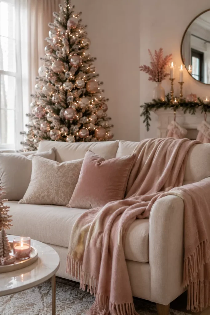 Layer a Blush Pink Throw on the Sofa