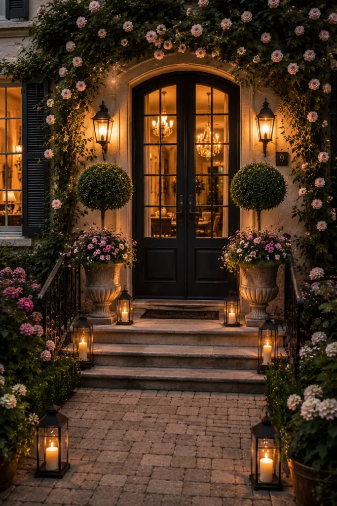 Potted Topiaries and Sculpted Greenery for Elegant Symmetry