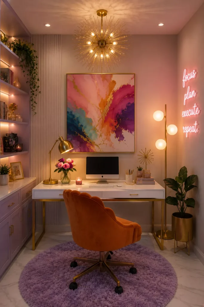 Soft Glam Office Lighting That Sets the Mood