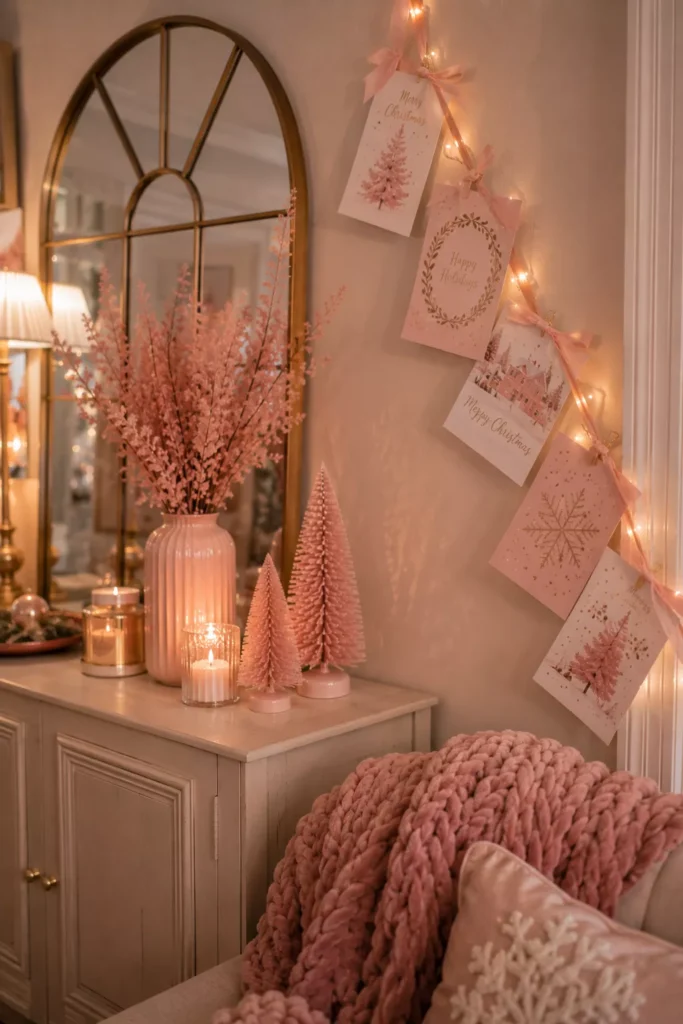 Use Blush Pink Christmas Cards as Decor