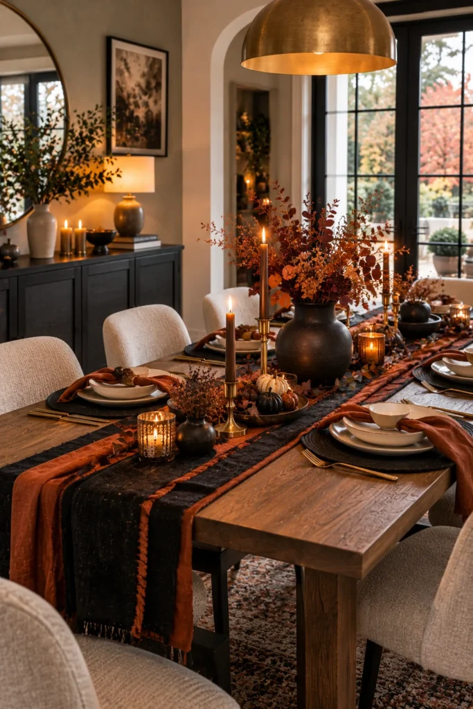 Layer a Black and Burnt Orange Table Runner