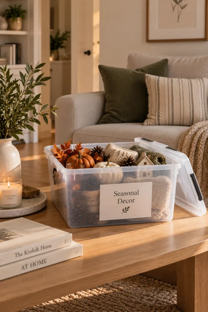 Seasonal Rotating Decor in a Storage Bin