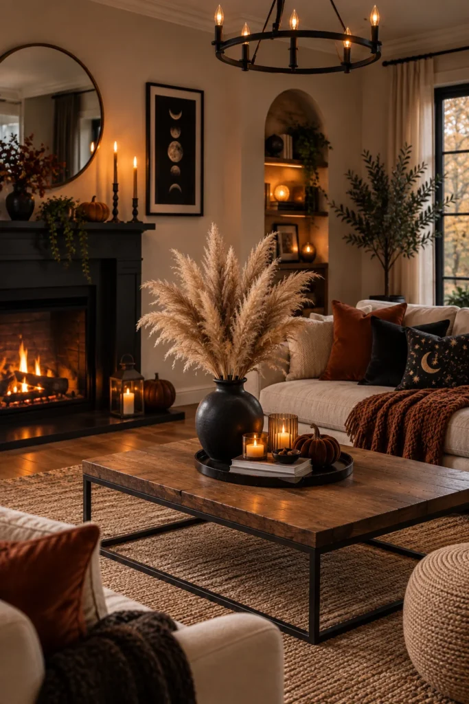 Style Dried Pampas Grass in a Black Ceramic Vase