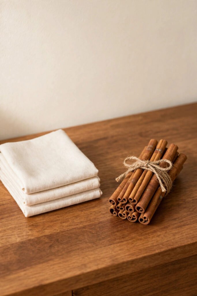 Cinnamon stick bundle tied with twine as a rustic Christmas vanity accent