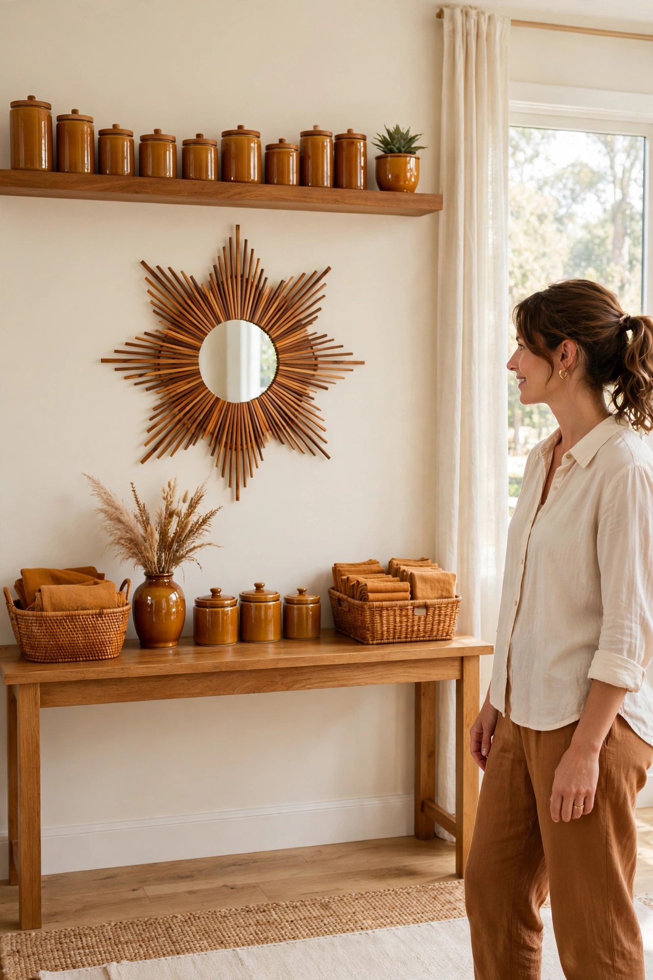Starburst mirror made from wooden shims radiating outward