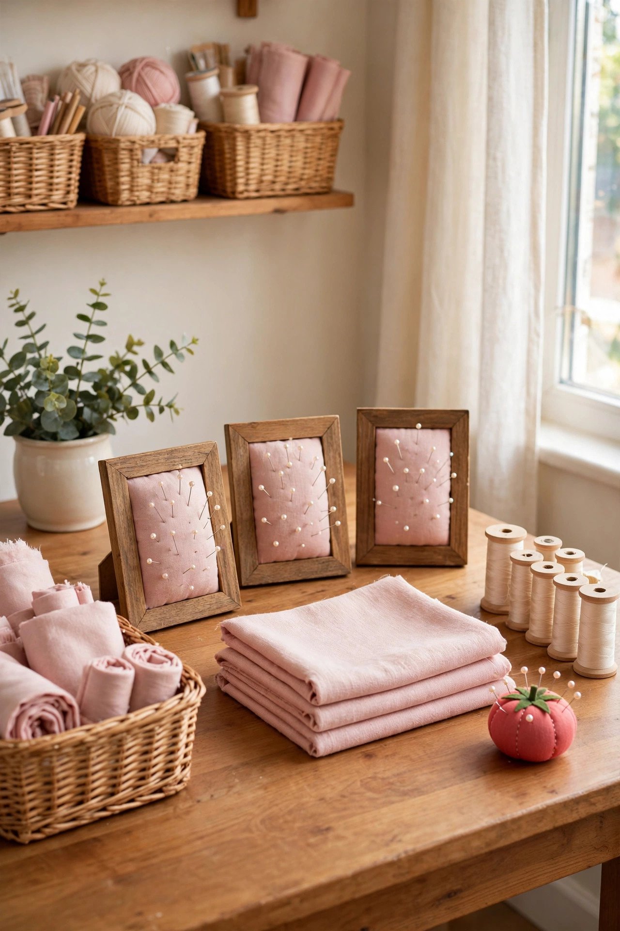 Small picture frames turned into fabric pin cushions