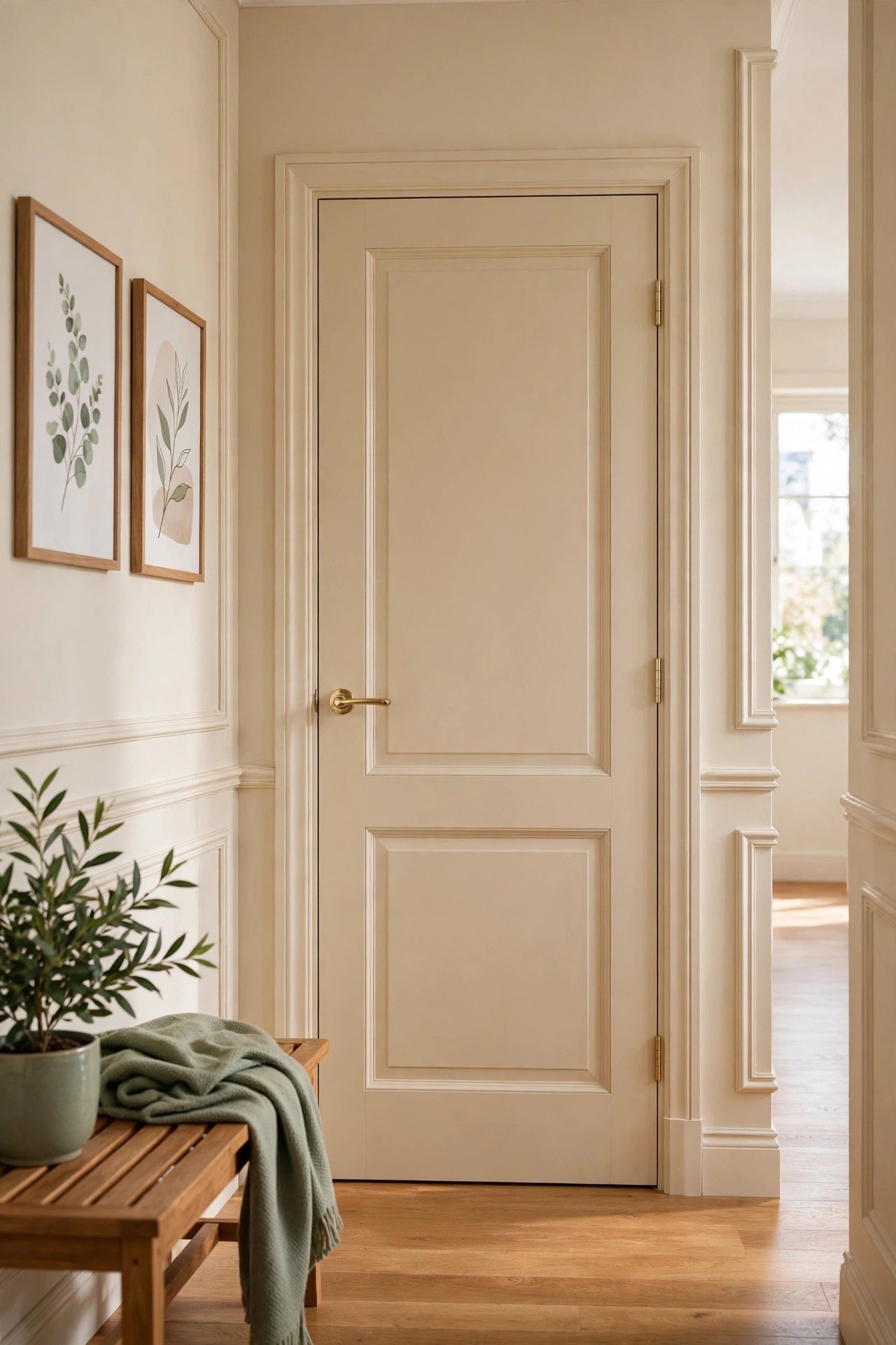 Warm beige painted interior door with simple elegant neutral finish