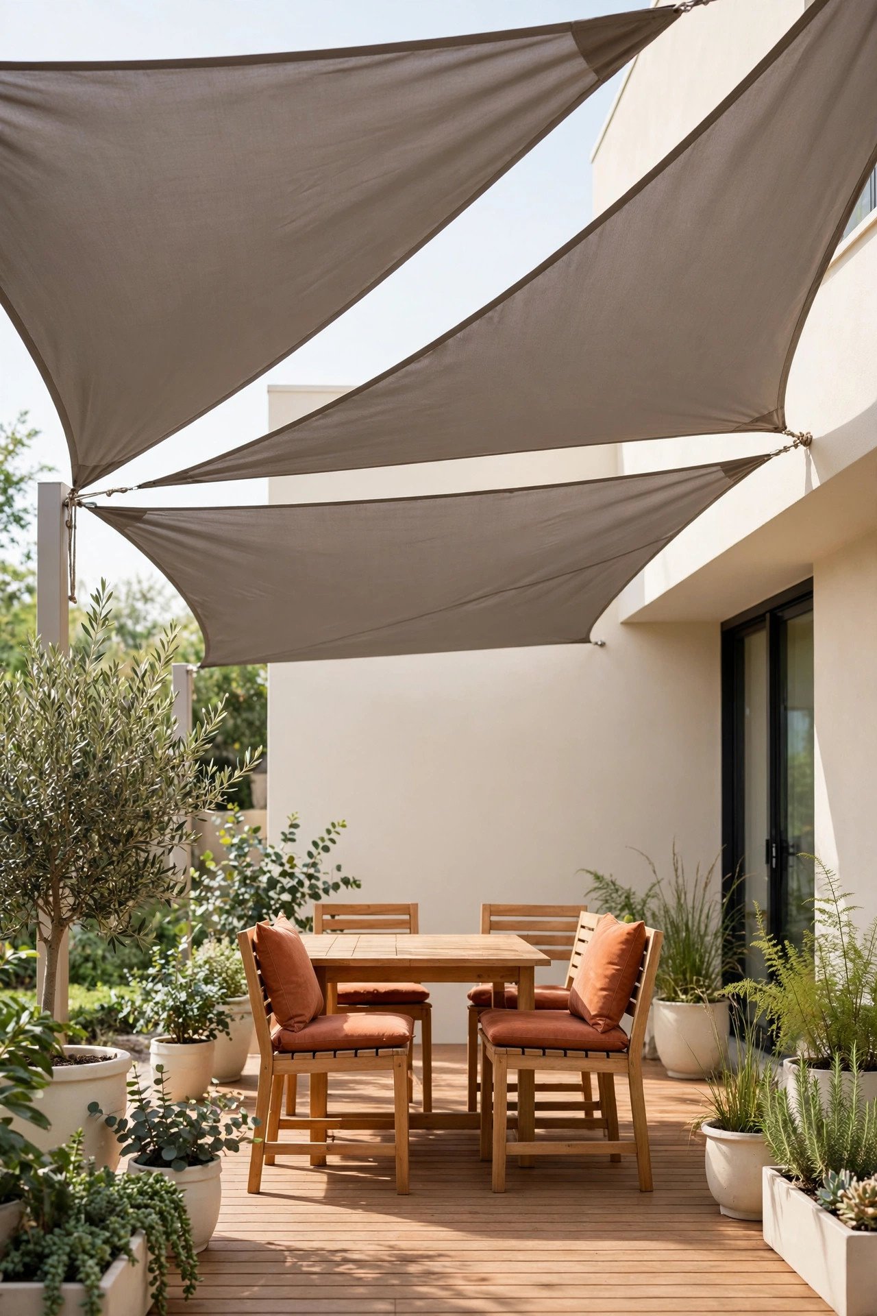 Covered patio with polycarbonate panel roof and dining set