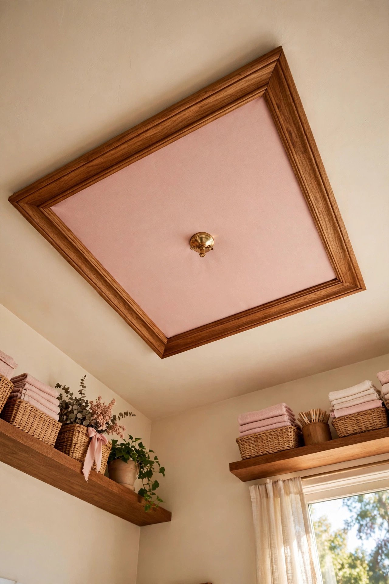 Ceiling medallion made from a fabric-filled picture frame