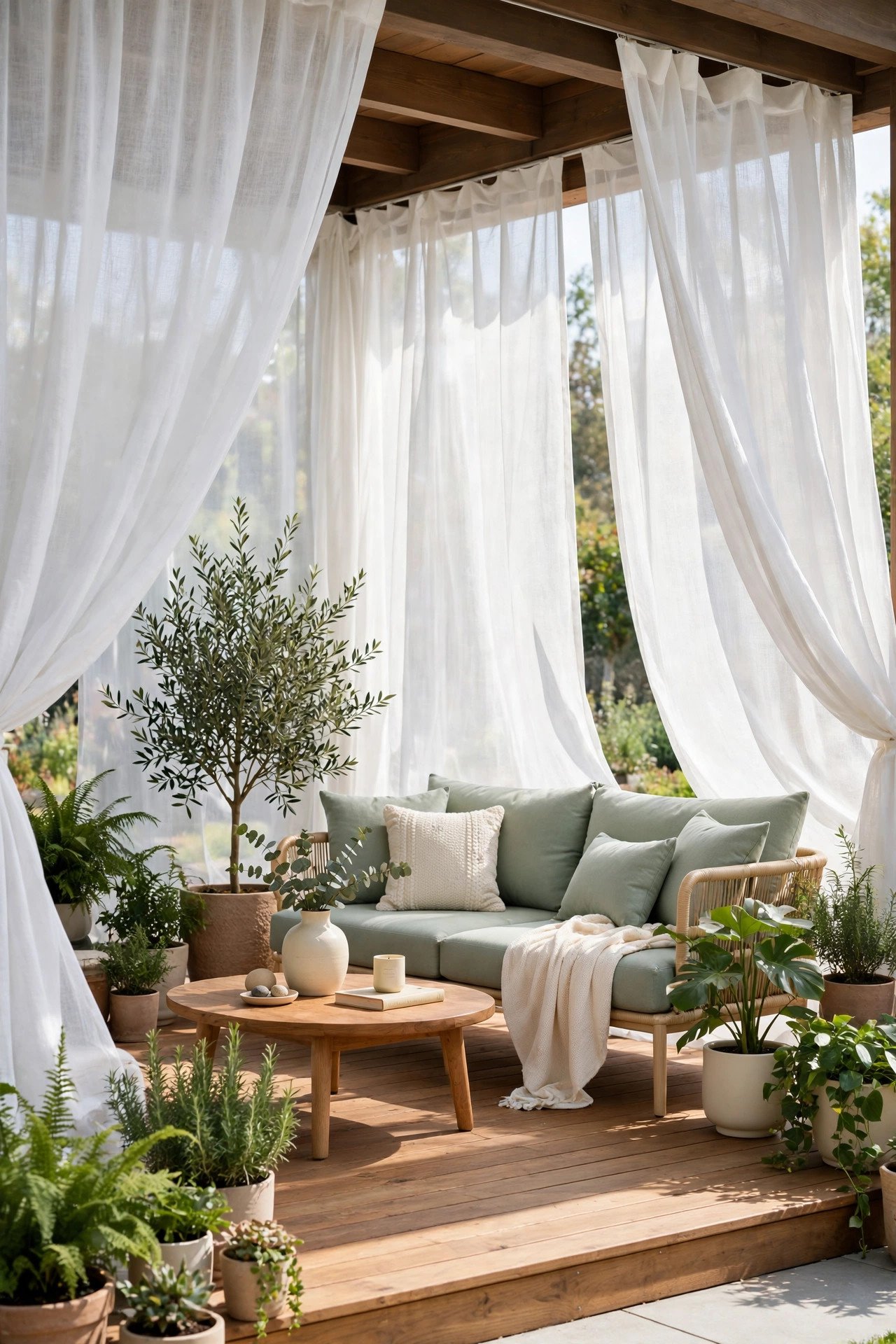 Covered patio with glass roof panels and elegant seating