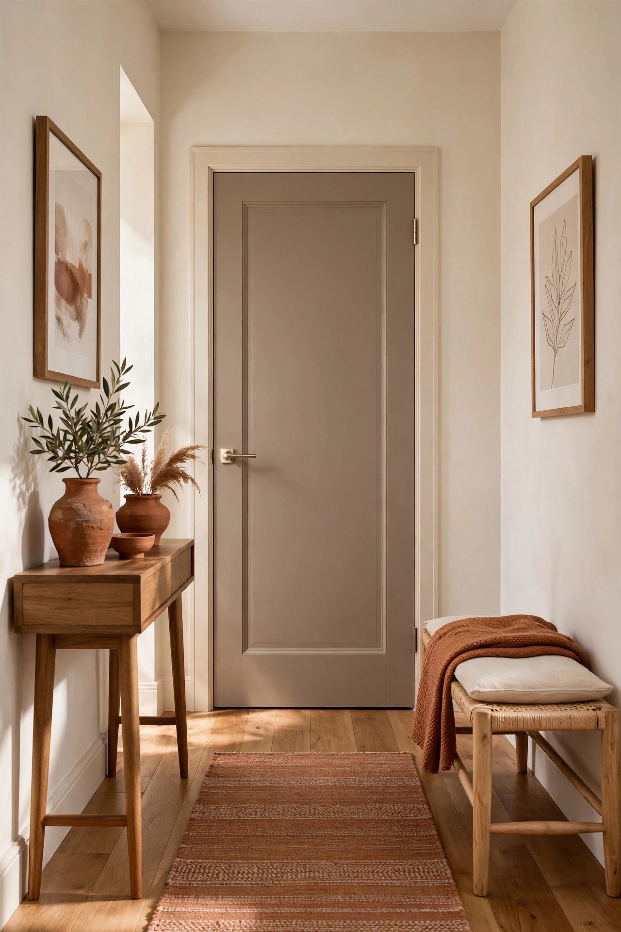 Cozy warm taupe painted interior door with elegant earthy neutral color