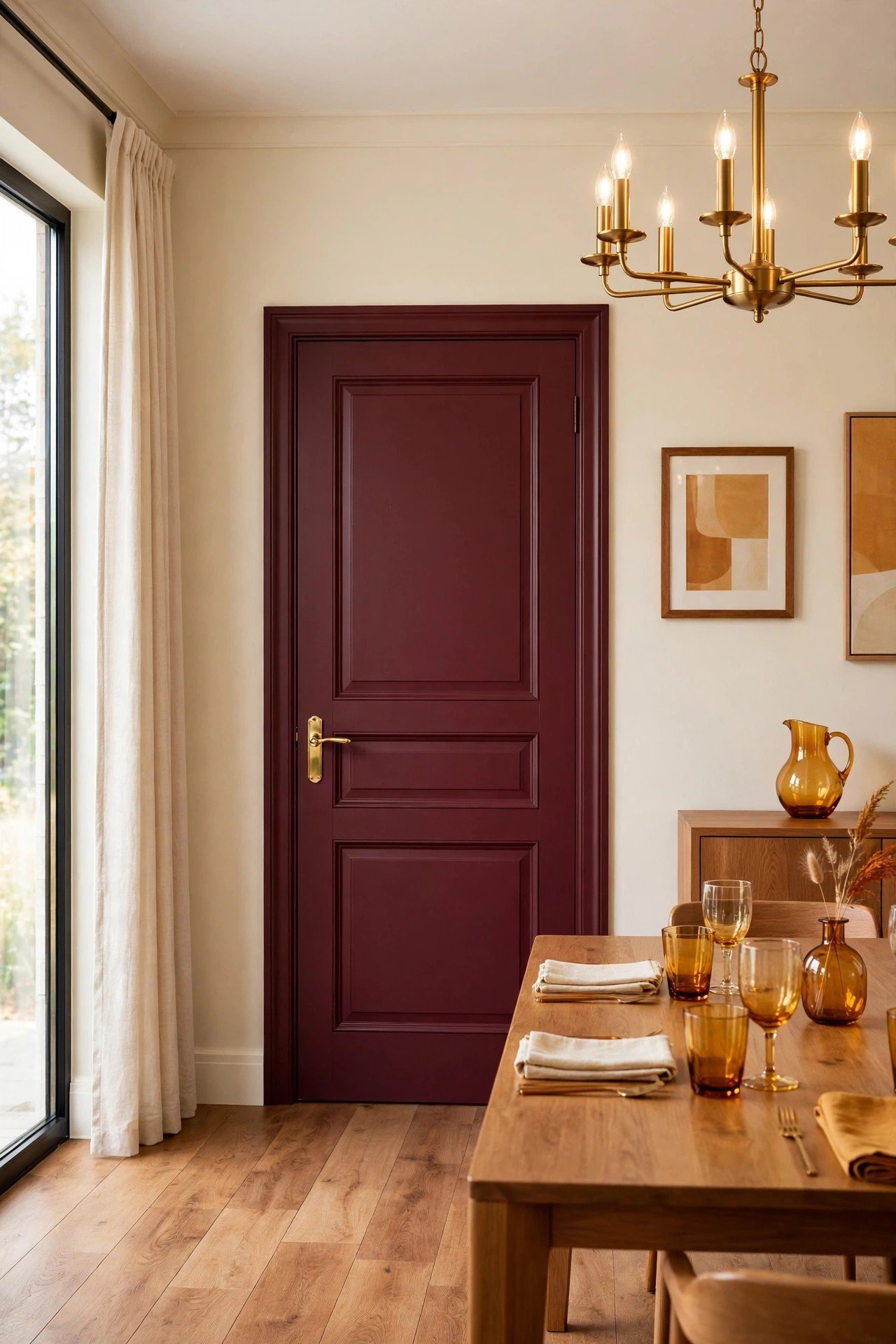 Rich deep burgundy wine colored interior door with luxurious feel