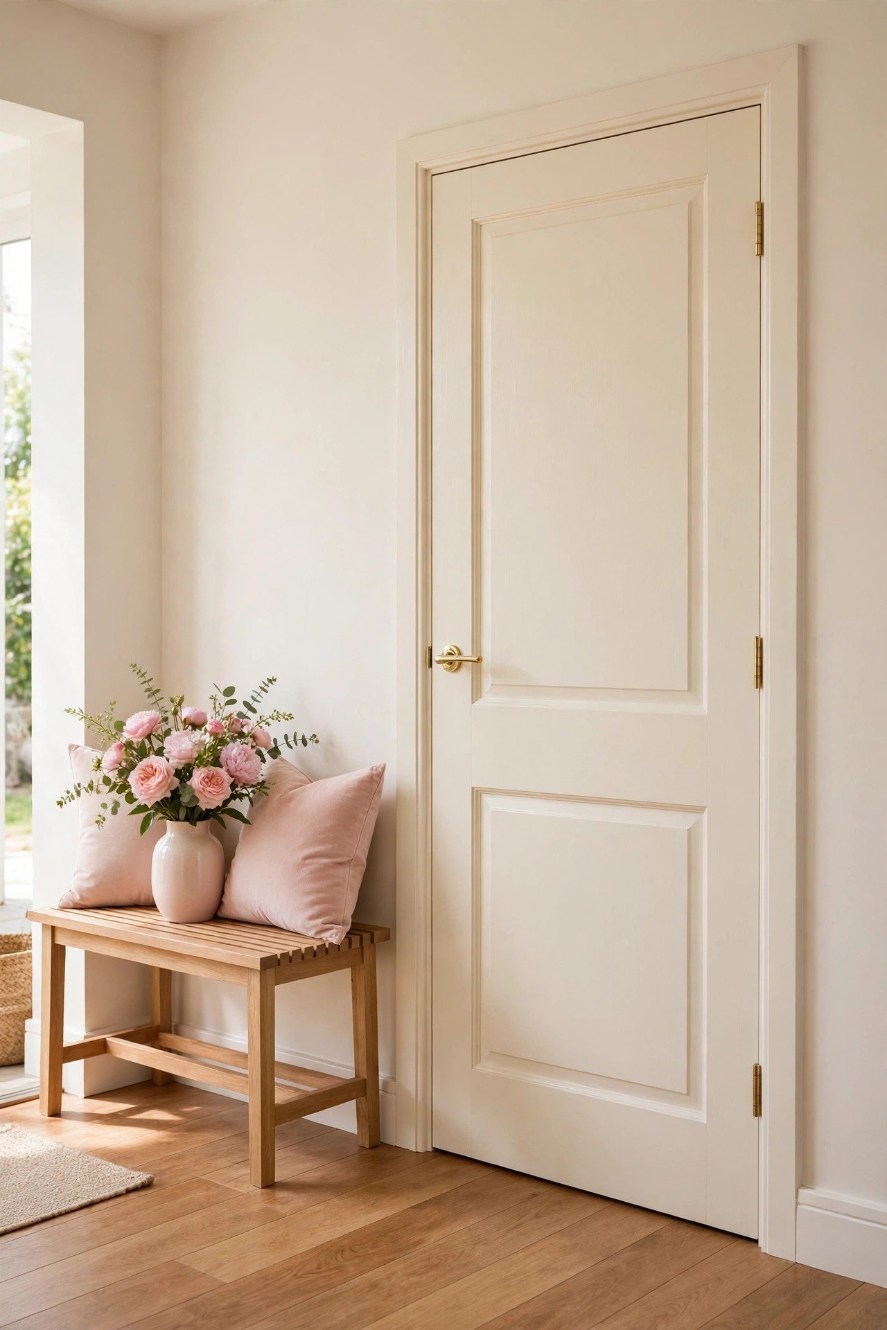 Warm creamy off-white painted interior door with soft inviting finish