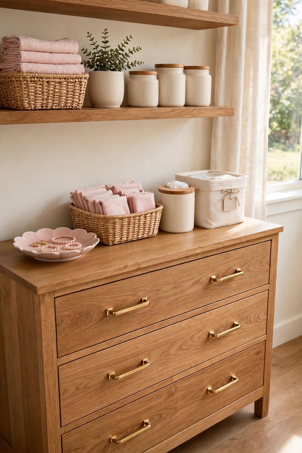 Dresser with new brass drawer handles