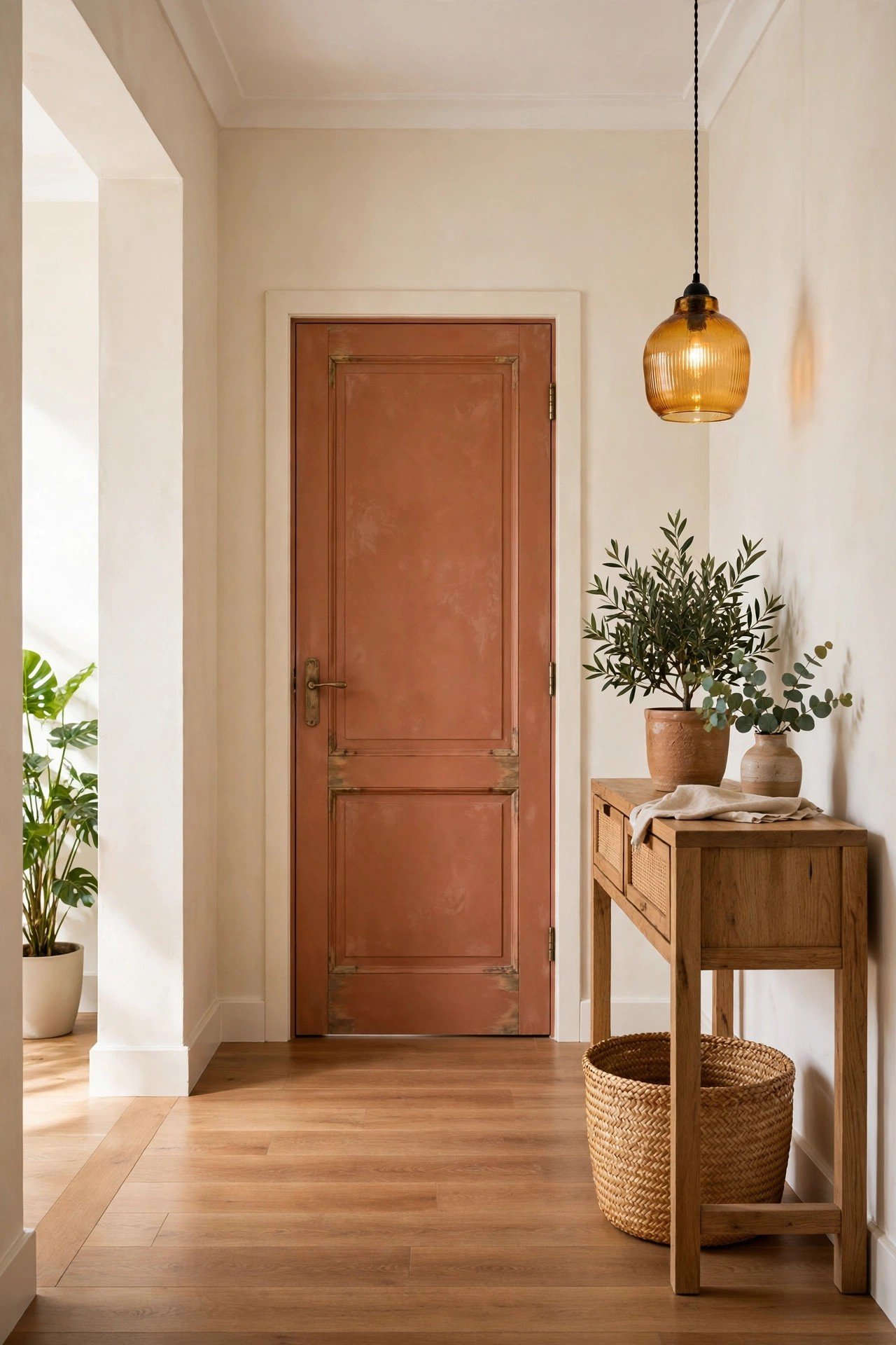 Earthy warm terracotta painted interior door with natural rustic charm
