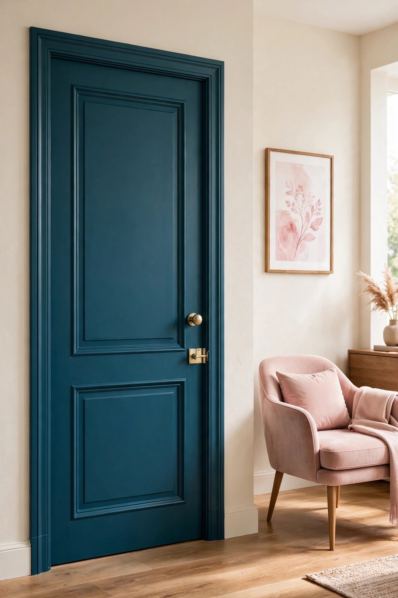 Sophisticated deep teal painted interior door with rich blue green color