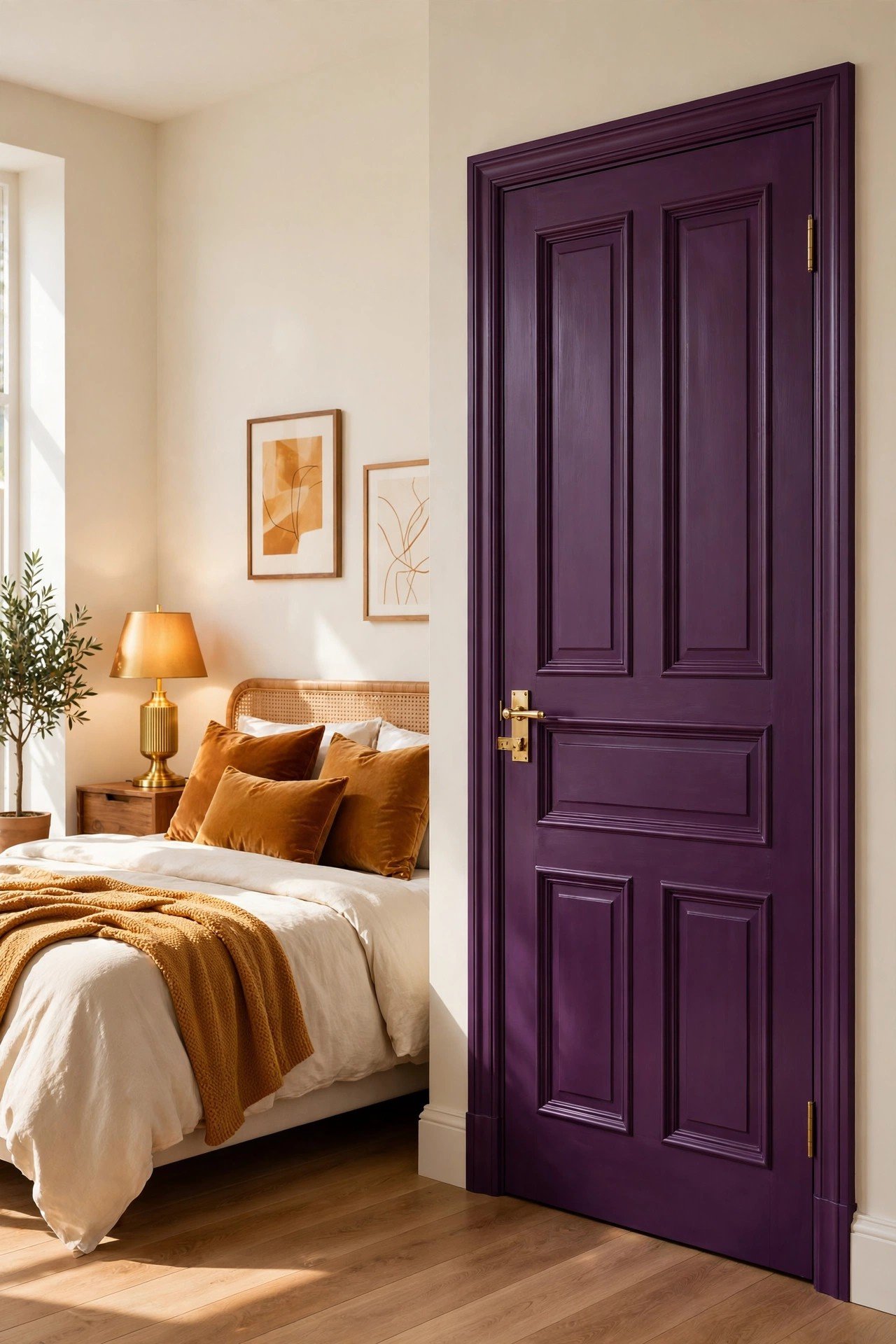 Luxurious plum purple painted interior door with rich dramatic color