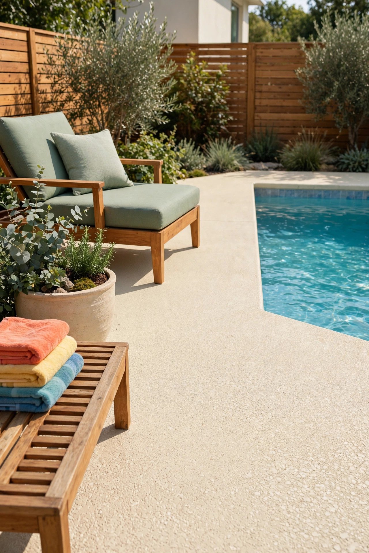 Non-slip textured pool deck safe for bare feet