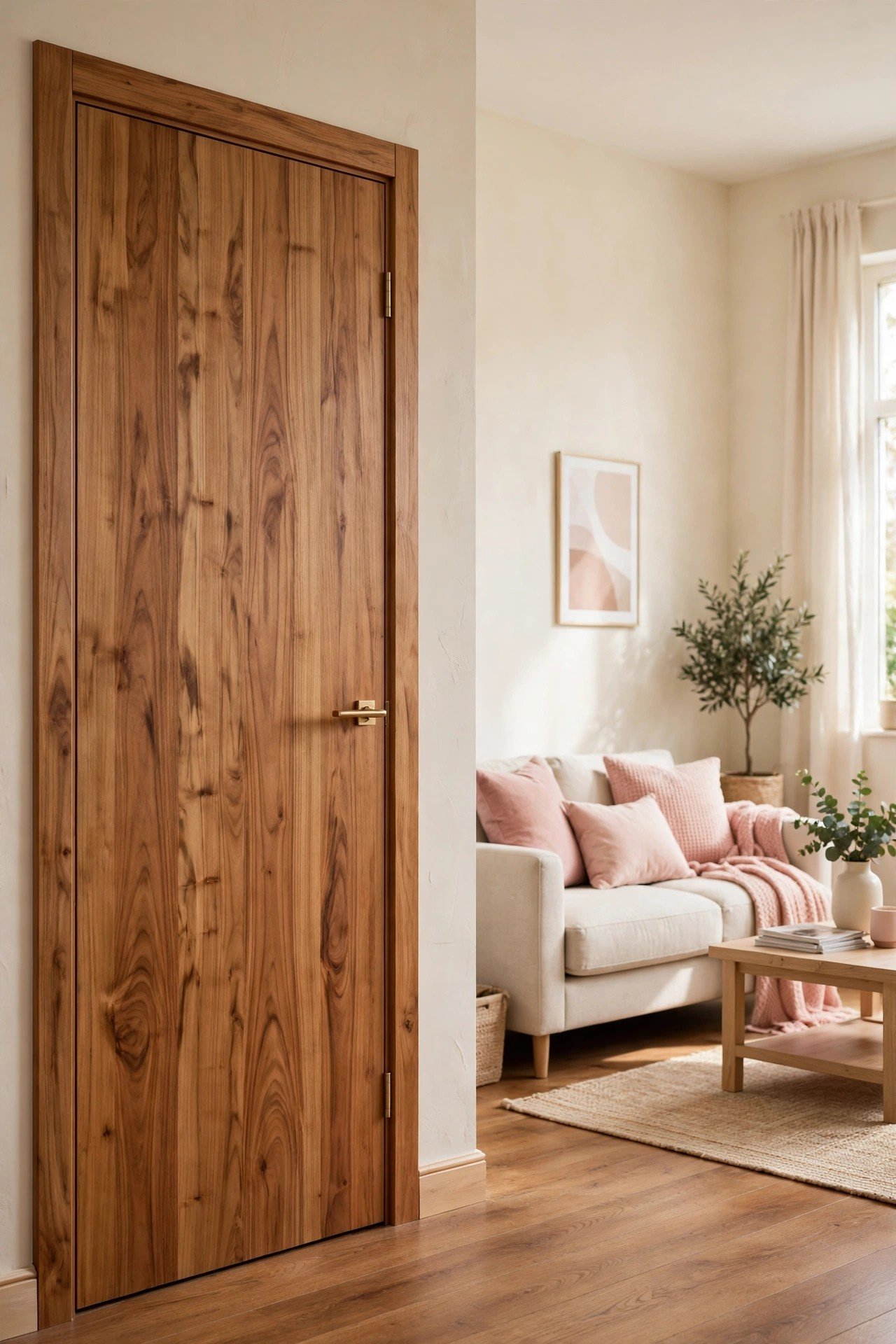 Natural wood stain interior door showing beautiful warm wood grain