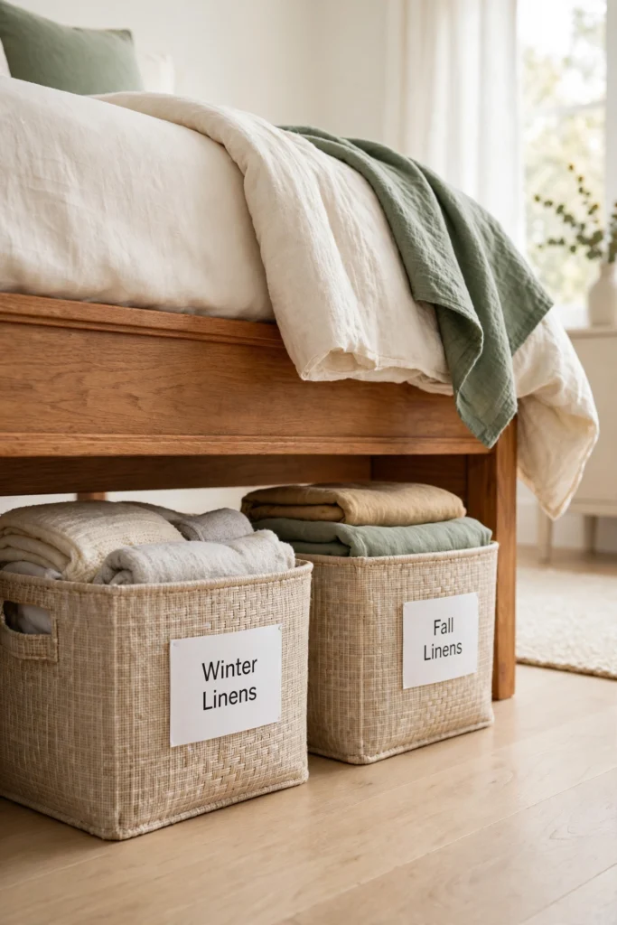 seasonal rotation of bedding bins under the bed