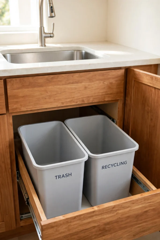 pull-out trash and recycling drawer