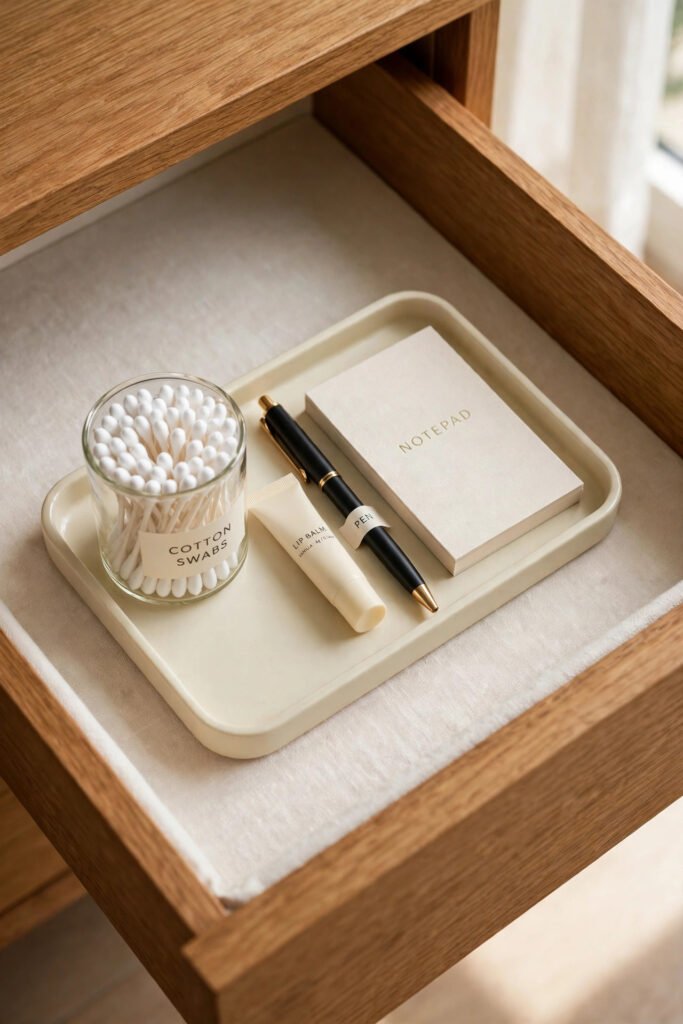 weekly two minute reset of a tidy nightstand drawer