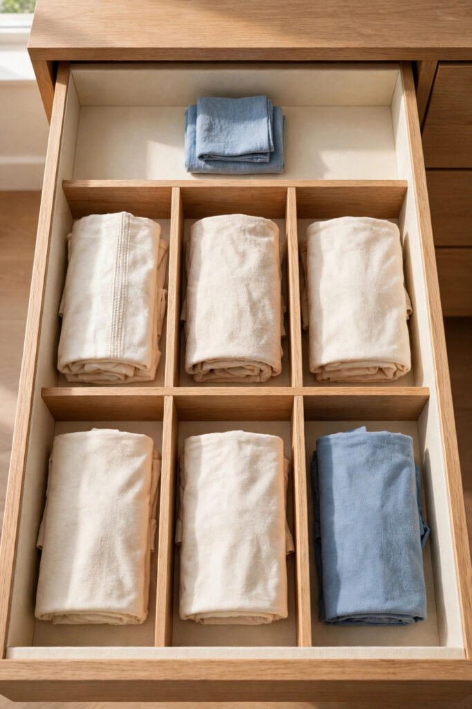 monthly five minute reset of an organized t-shirt drawer